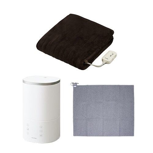 【冬物セット】電気毛布 掛け敷き 130×188p ダークブラウン / 加湿器 ハイブリット式 3.8L ホワイト / ホットカーペット 3畳 195×235p_0