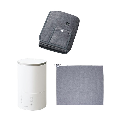【冬物セット】USB電気毛布 90×60cm / 加湿器 ハイブリット式 3.8L ホワイト / ホットカーペット 3畳 195×235p