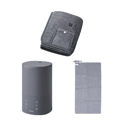 【冬物セット】USB電気毛布 90×60cm / 加湿器 ハイブリット式 3.8L グレー / ホットカーペット 1畳 176×88p