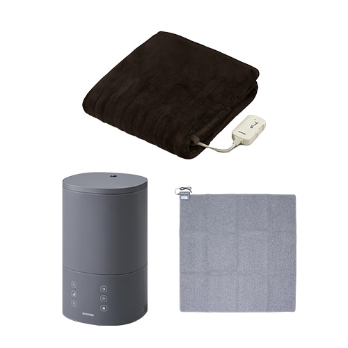 【冬物セット】電気毛布 掛け敷き 130×188p ダークブラウン / 加湿器 ハイブリット式 3.8L グレー / ホットカーペット 2畳 176×176p