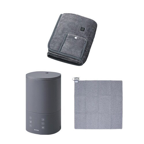 【冬物セット】USB電気毛布 90×60cm / 加湿器 ハイブリット式 3.8L グレー / ホットカーペット 2畳 176×176p
