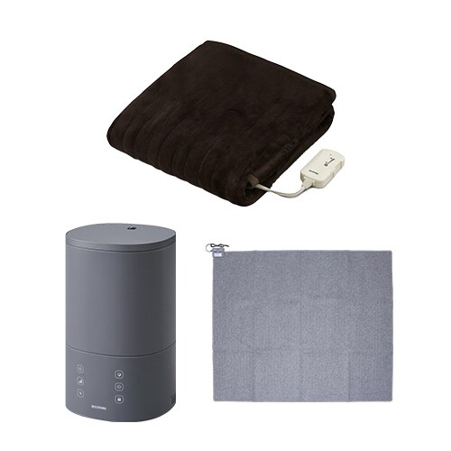 【冬物セット】電気毛布 掛け敷き 130×188p ダークブラウン / 加湿器 ハイブリット式 3.8L グレー / ホットカーペット 3畳 195×235p_0