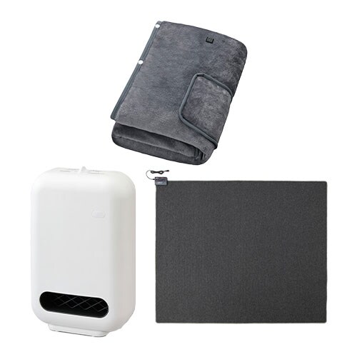セラミックヒーター 人感センサー ホワイト / ホットカーペット 3畳 195×235cm / USB電気毛布 160×80cm グレー