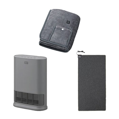 大風量セラミックファンヒーター Wセンサー グレー / ホットカーペット 1畳 90×180cm / USB電気毛布 90×60cm グレー