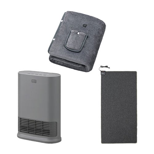 大風量セラミックファンヒーター Wセンサー グレー / ホットカーペット 1畳 90×180cm / USB電気毛布 130×80cm グレー