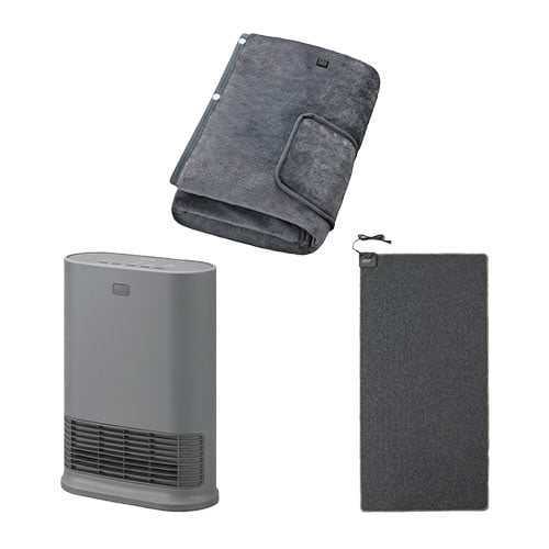 大風量セラミックファンヒーター Wセンサー グレー / ホットカーペット 1畳 90×180cm / USB電気毛布 160×80cm グレー