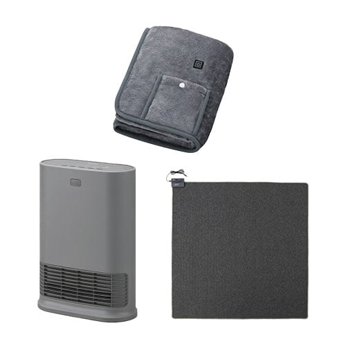大風量セラミックファンヒーター Wセンサー グレー / ホットカーペット 2畳 176×176cm / USB電気毛布 90×60cm グレー