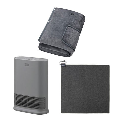 大風量セラミックファンヒーター Wセンサー グレー / ホットカーペット 2畳 176×176cm / USB電気毛布 160×80cm グレー