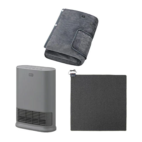 大風量セラミックファンヒーター Wセンサー グレー / ホットカーペット 2畳 176×176cm / USB電気毛布 160×80cm グレー_0