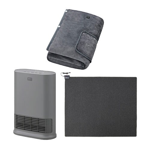 大風量セラミックファンヒーター Wセンサー グレー / ホットカーペット 3畳 195×235cm / USB電気毛布 160×80cm グレー