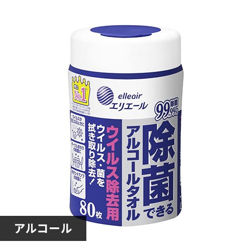 エリエール 除菌できるアルコールタオル ウィルス除去用 本体 80枚入 141286 【単品・セット】_0