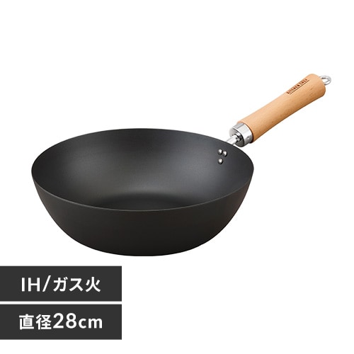 ＜アイリスプラザ＞ 鉄フライパン 炒め鍋 28cm SCW-28 ブラック画像