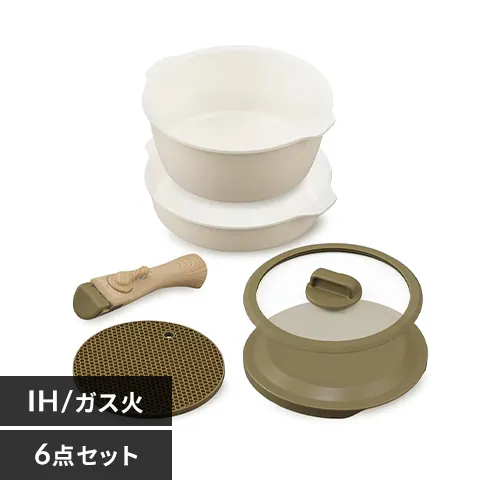 フライパン 6点セット IH/ガス火対応 お皿になるフライパン DPAN-6S アイボリー_0