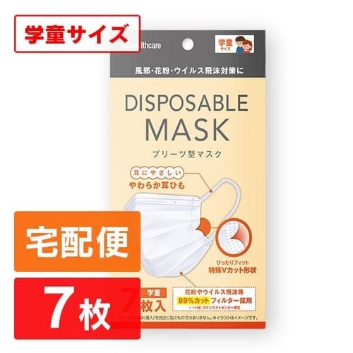 DISPOSABLE プリーツ型マスク 学童サイズ 7枚入り 20PN-7PG