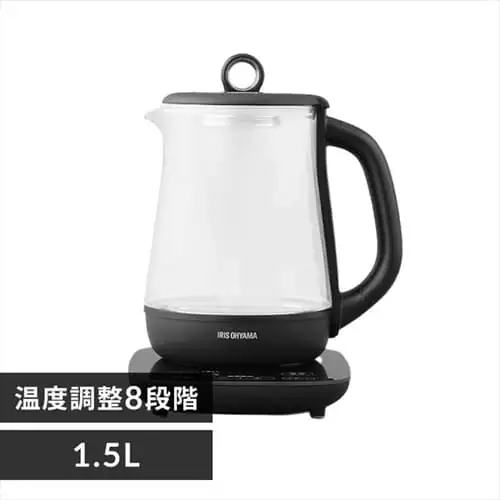 【訳あり】電気ケトル 1.5L ガラス 温度調節付 IKE-G1500T-B _0