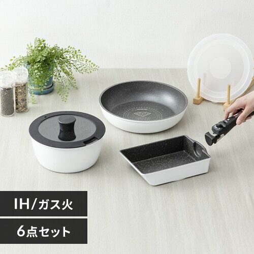 【訳あり】フライパン 6点セット ダイヤモンドコートパン ISN-SE6 ホワイト&マーブル_0