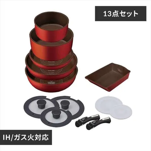 【IH対応】KITCHEN CHEF ダイヤモンドコートパン 13点セット H-ISSE13P レッド_0