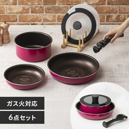 【訳あり】ダイヤモンドコートパン 6点セット H-GS-SE6 ピンク _0