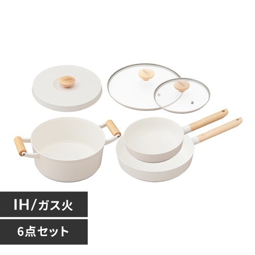 新生活セット】フライパン 6点セット IH/ガス対応 ルオント LUO-SE6W 