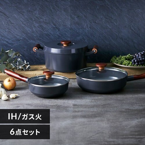 【訳あり】フライパン なべ 6点セット ルオント LUO-SE6G ダークグレー_0