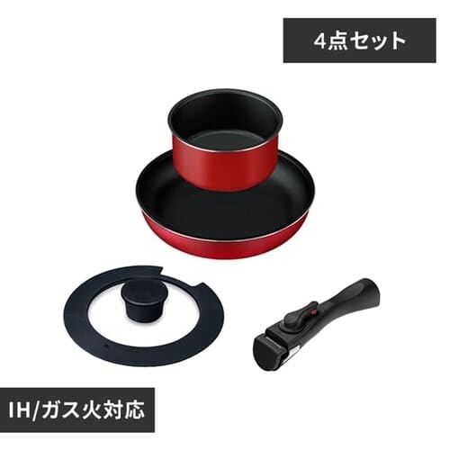 フライパン 4点セット 取っ手が外せるフライパン・なべ TF-SE4 レッド _0