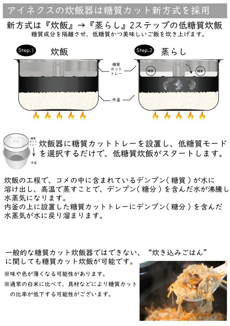 AINX糖質カット炊飯器 AX-RC3W 全2色