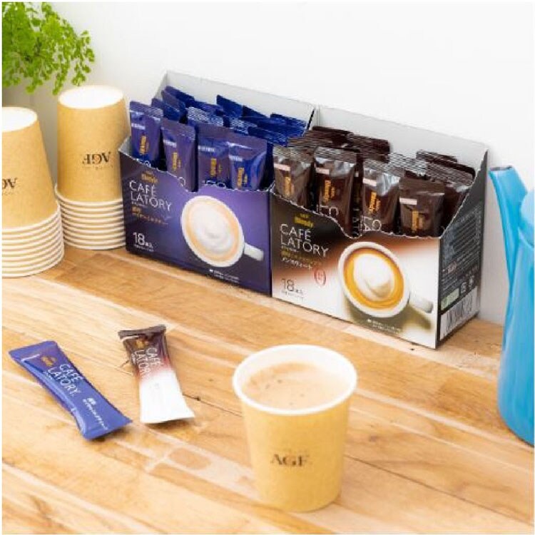 甘さなしカフェラトリーインスタントスティックカフェオレカフェラテ個包装お徳用オフィスエージーエフAGF「ブレンディRカフェラトリーR」スティック濃厚ミルクカフェラテ甘さなし18本（個包装）AGF 