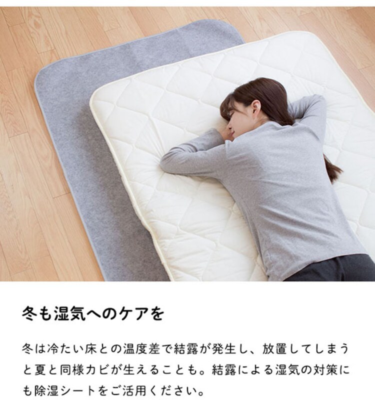 備長炭入り 洗える除湿シート セミシングル グレー