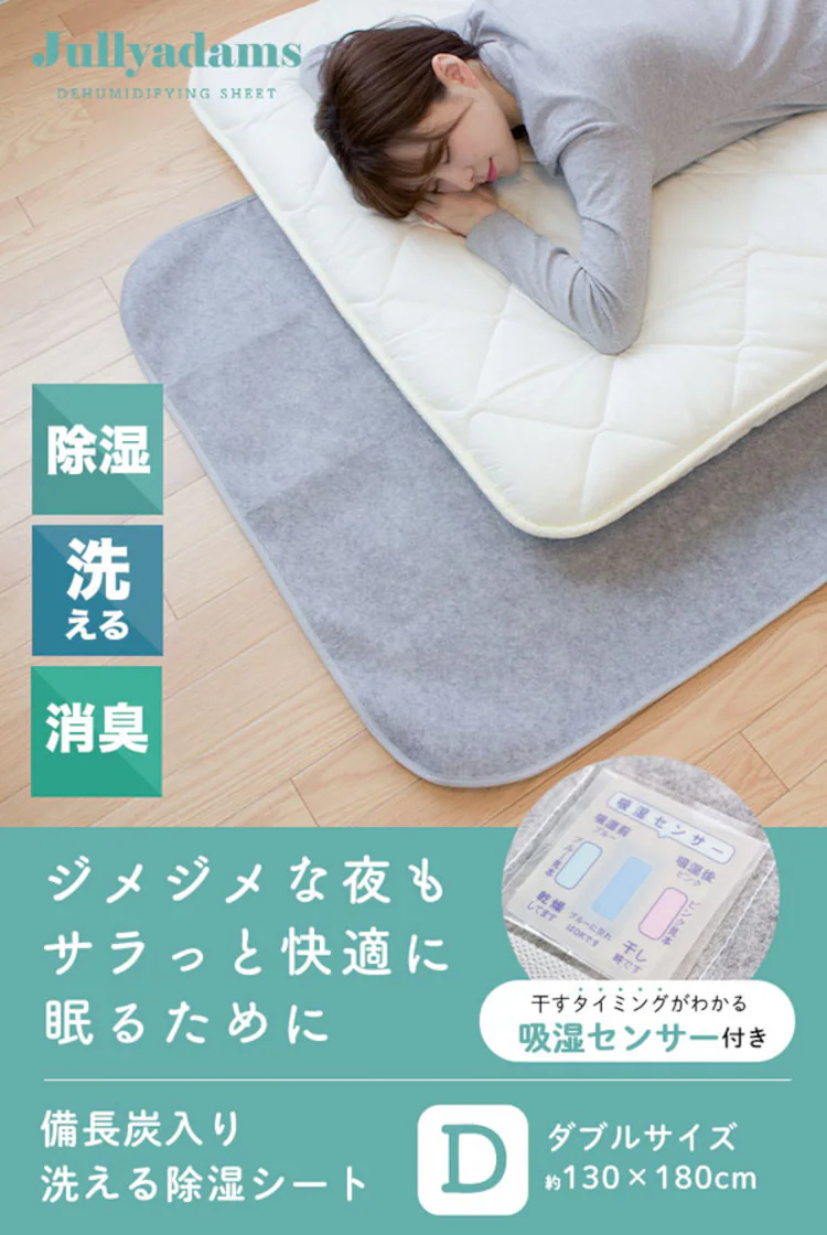 備長炭入り 洗える除湿シート ダブル グレー