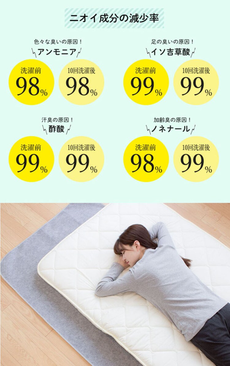 備長炭入り 洗える除湿シート ダブル グレー