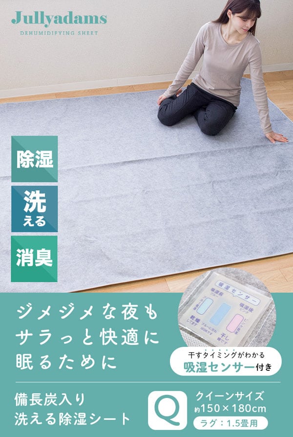除湿シート 備長炭入り 洗濯可 クイーン グレー 7256768│アイリス