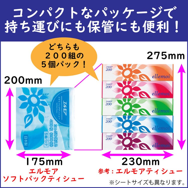 エルモア ソフトパック ティシュー 200W 5P 7265913 │アイリス