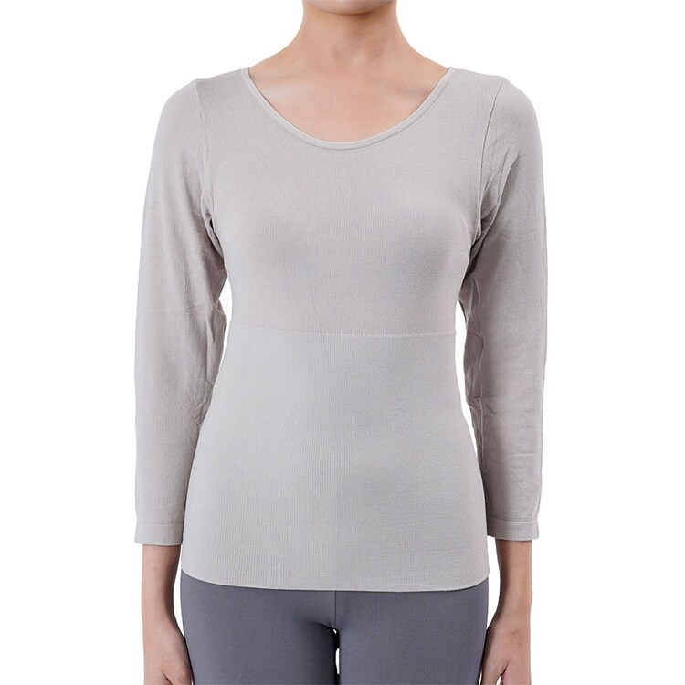 Fukuske 満足 美温活 はらまき心地 腹巻付き長袖シャツ 無地 8分袖 襟ぐり広め 37-4906G 【プラザセレクト】