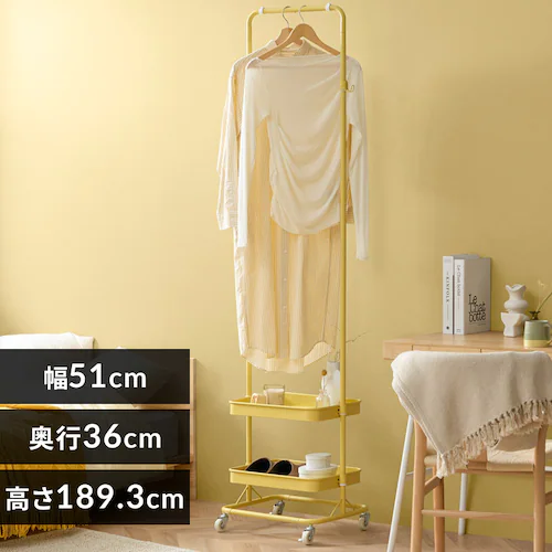 ハンガーラック ワゴン付きスリム HWG-HAS イエロー_0