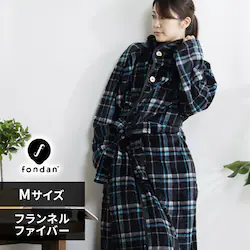 fondan 着る毛布 140cm丈 フランネルマイクロファイバー 洗濯可 チェック/ブラック×ブルー(A)