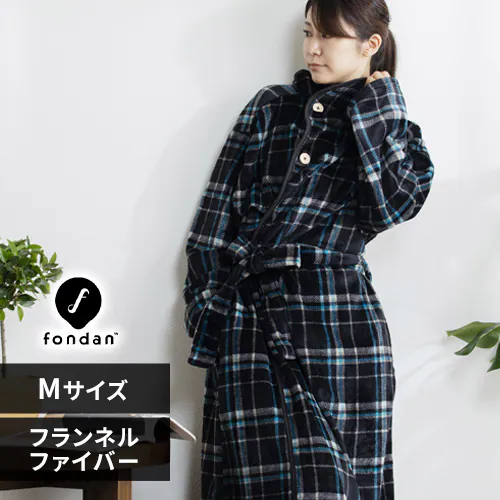 fondan 着る毛布 140cm丈 フランネルマイクロファイバー 洗濯可 チェック/ブラック×ブルー(A) _0