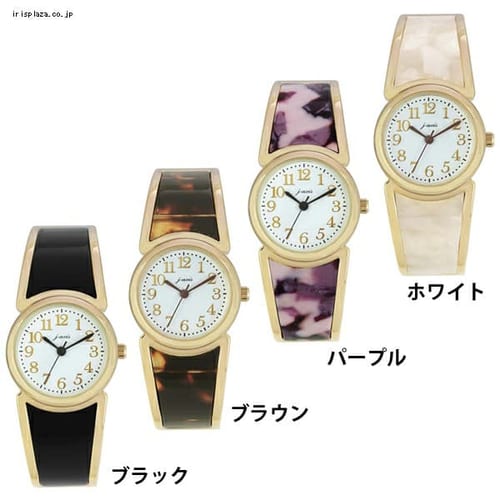 サン・フレイム べっ甲テイストなバングルが可愛い ラウンドフェイスウォッチ BL982-BK 全4色【プラザセレクト】