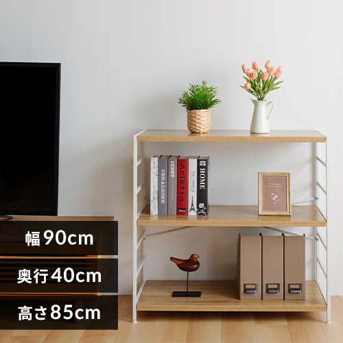 木製棚板スチールラック 3段 MSRK-3 オーク×ホワイト_0