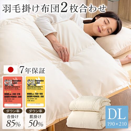 羽毛布団 2枚合わせ WDD50%・85% 0.5kg/1.1kg ダブルロング ベージュ 【直送】 【代引不可】