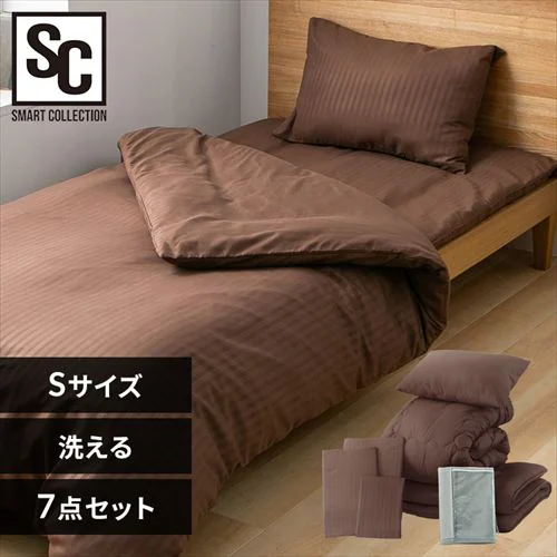 ポリエステル布団7点セット S ブラウン(サテン)_0