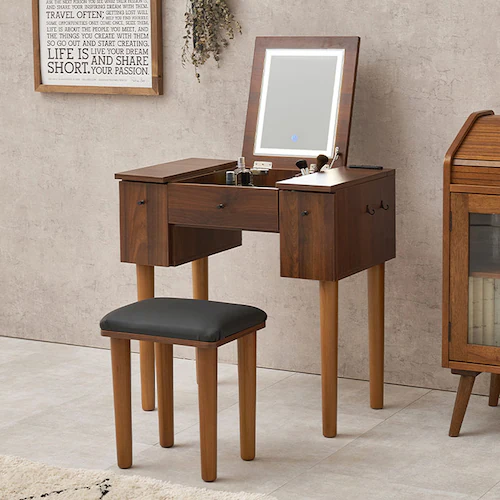 ドレッサー 幅67cm LEDライト付き MD-6788DBR ダークブラウン【時間指定不可】【代引不可】【同梱不可】【プラザセレクト】_0