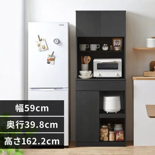 アイリスオーヤマ キッチンキャビネット ハイタイプ ナチュラル ブラック KCB-590H