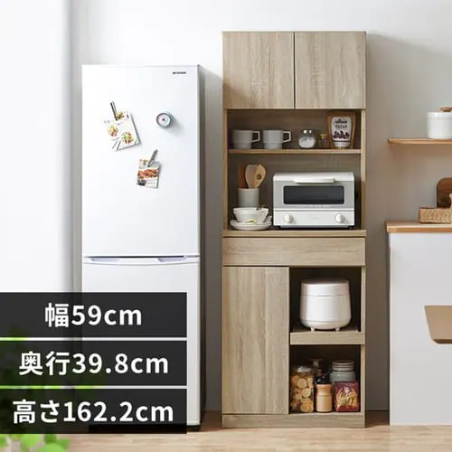 食器棚 スリム ウッドキッチンキャビネット WKCB-590 ライトナチュラル 