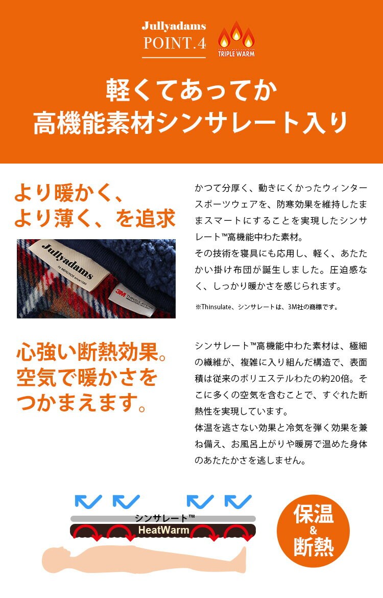 トリプルウォームシングルマイクロファイバーフランネルシープ調ボアHeatWarm吸湿発熱機能アルミシート入りシンサレート寝具静電気抑制秋冬冬用J.ATripleWarm毛布掛けふとんSメルクロス 