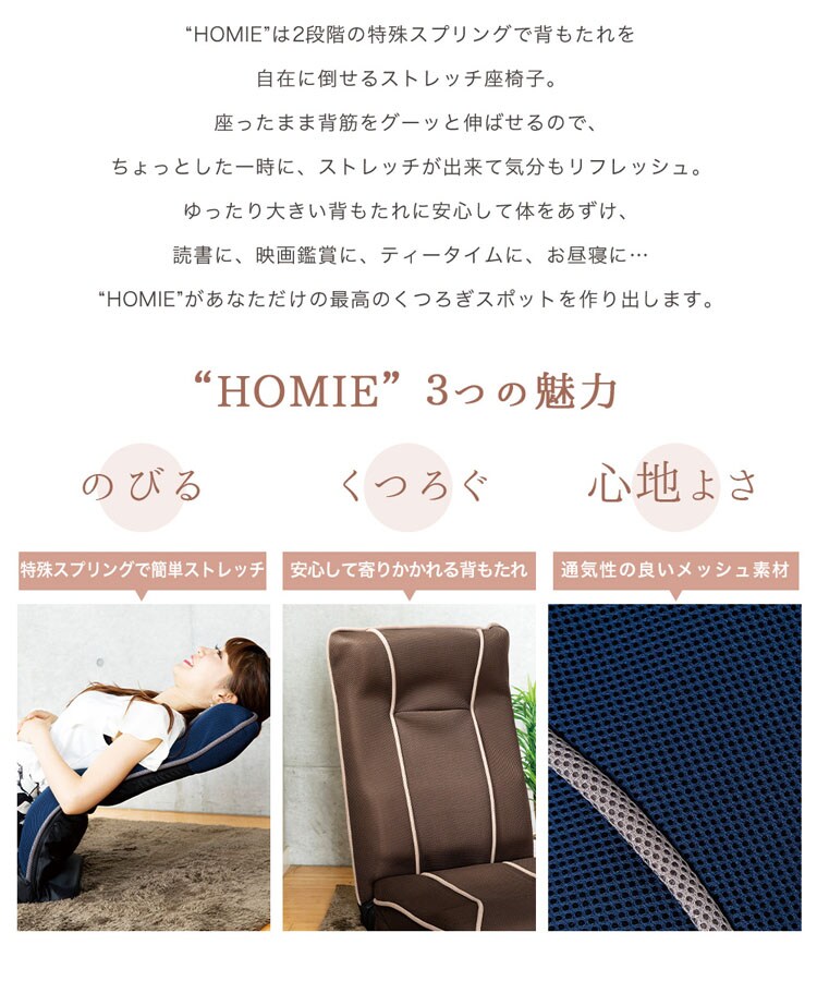 背筋が伸ばせるストレッチ座椅子／ホーミー【homie】 ハイタイプ CG-391-IP 全2色