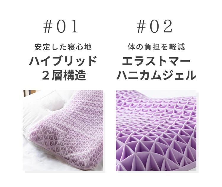 枕まくらマクラピローハニカムジェル構造ハニカムジェル二層ハイブリッド枕体圧分散通気性リバーシブル寝具ハニカムジェル二層ハイブリッド枕／フロートホワイト／グレークリアグローブ