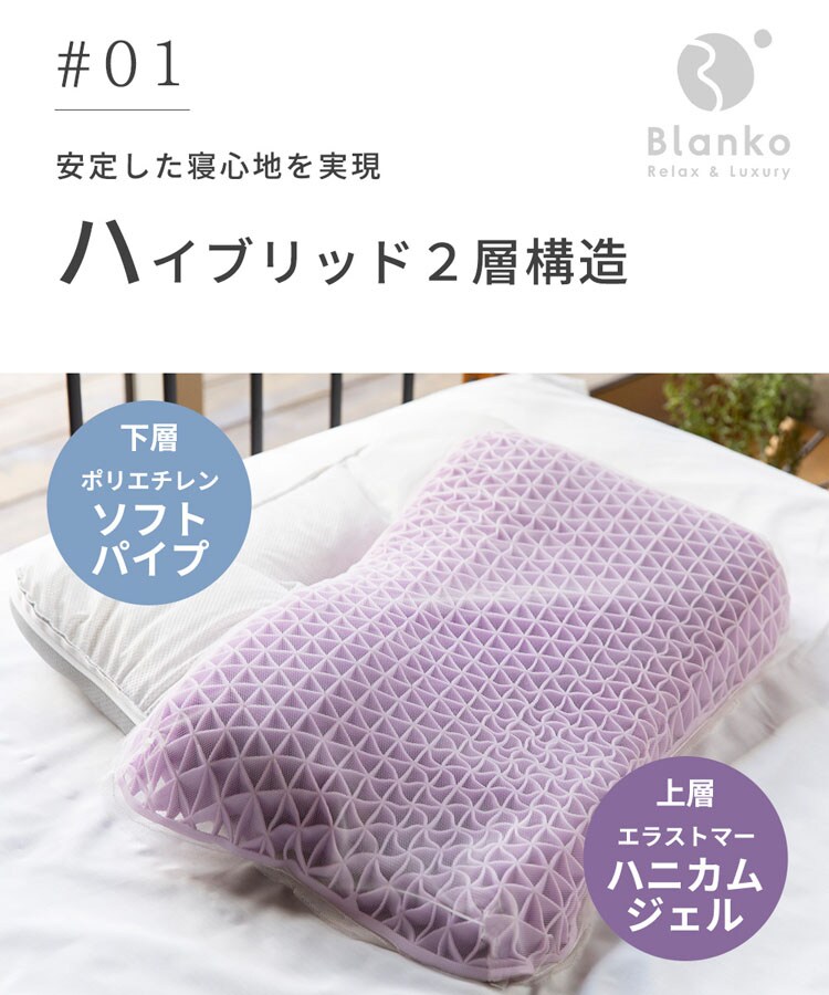 枕まくらマクラピローハニカムジェル構造ハニカムジェル二層ハイブリッド枕体圧分散通気性リバーシブル寝具ハニカムジェル二層ハイブリッド枕／フロートホワイト／グレークリアグローブ