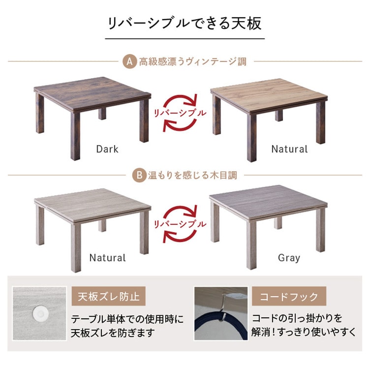 セット品】 こたつ 68×68㎝ 正方形 省スペース 天板：ヴィンテージ調