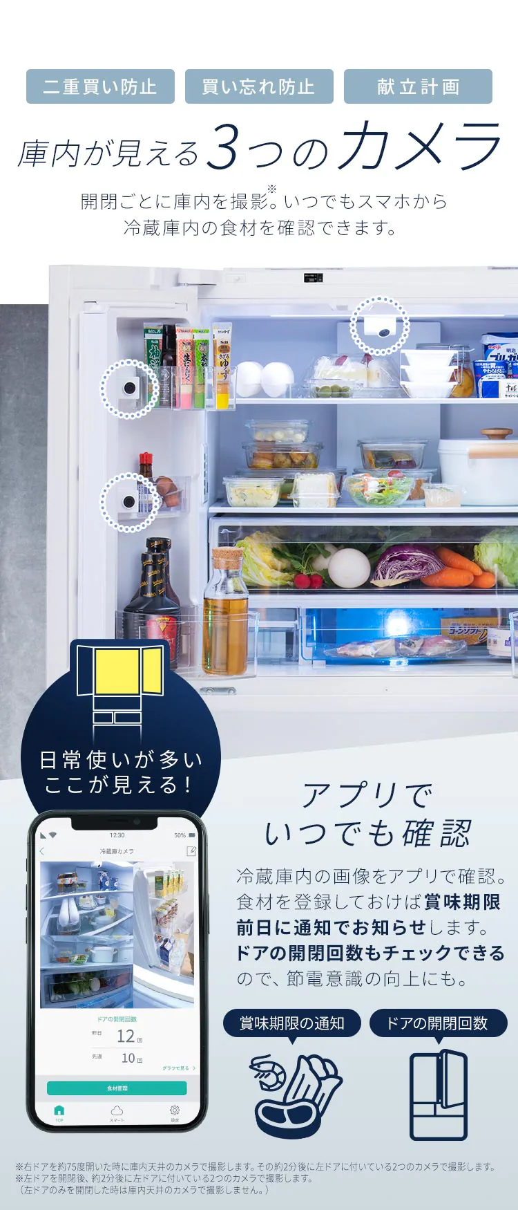 【設置無料】 冷蔵庫 453L カメラ付き 自動霜取り 大容量冷凍室132L ストックアイ フレンチドア 幅68.5cm IRGN-C45A-W ホワイト5