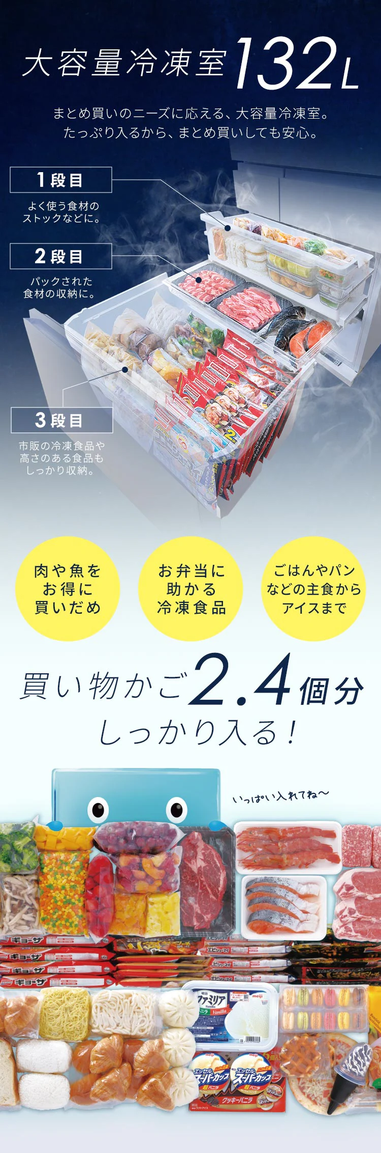 【設置無料】 冷蔵庫 453L カメラ付き 自動霜取り 大容量冷凍室132L ストックアイ フレンチドア 幅68.5cm IRGN-C45A-W ホワイト6